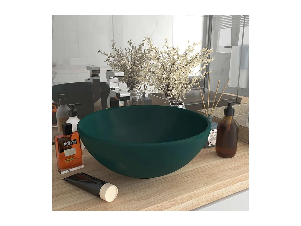 Vasque rond de salle de bain Vert foncé mat 32,5x14cm Céramique WVGQ3835