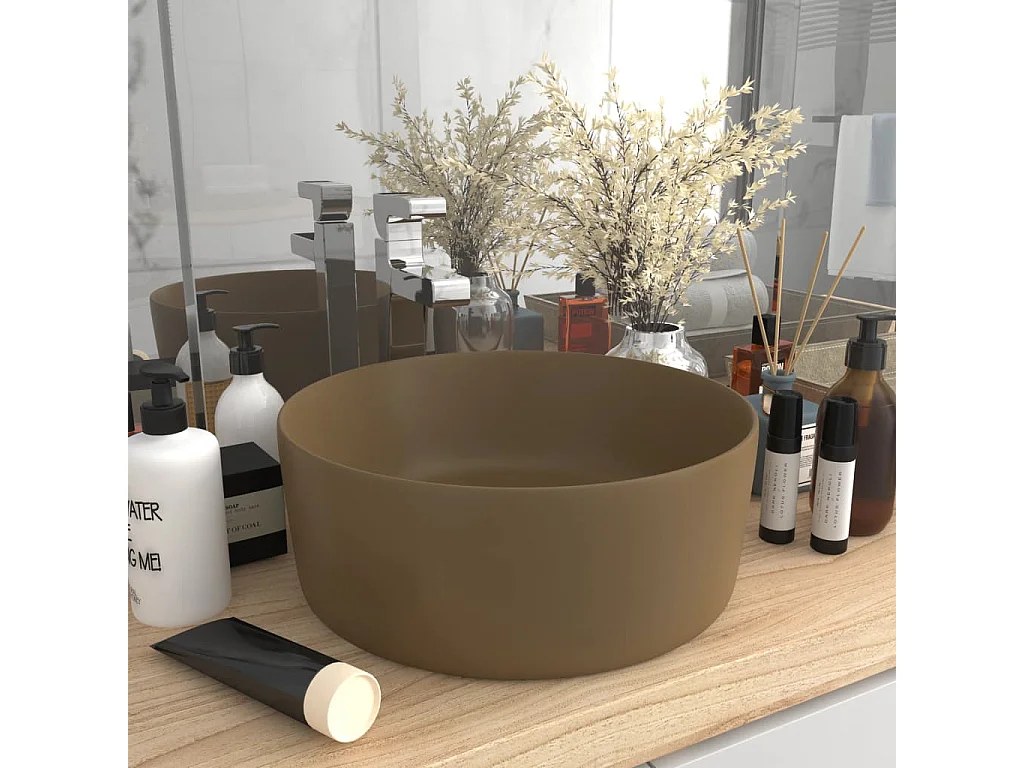 Lavabo de lujo redondo cerámica crema mate 40x15 cm ES66409