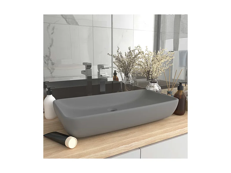 Lavabo de lujo de cerámica rectangular gris claro mate 71x38 cm ES66329