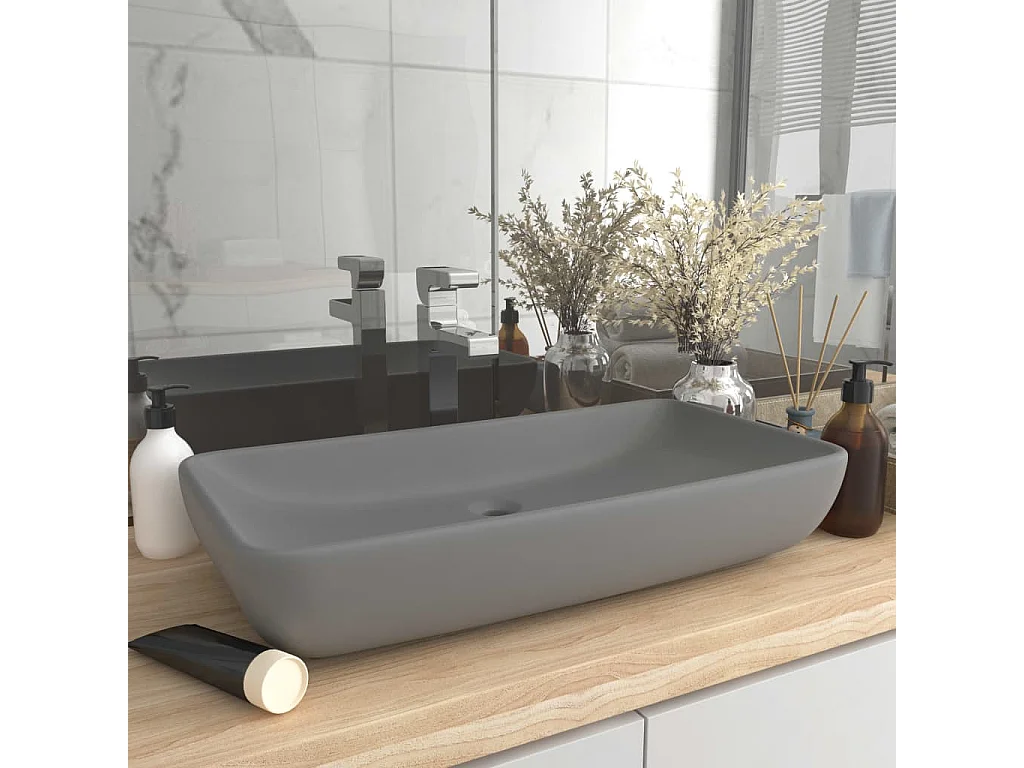 Lavabo de lujo de cerámica rectangular gris claro mate 71x38 cm ES66329