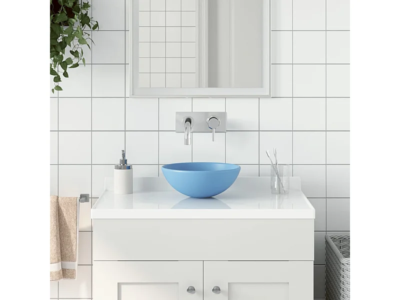 Lavabo de cuarto de baño redondo cerámica azul claro ES66328