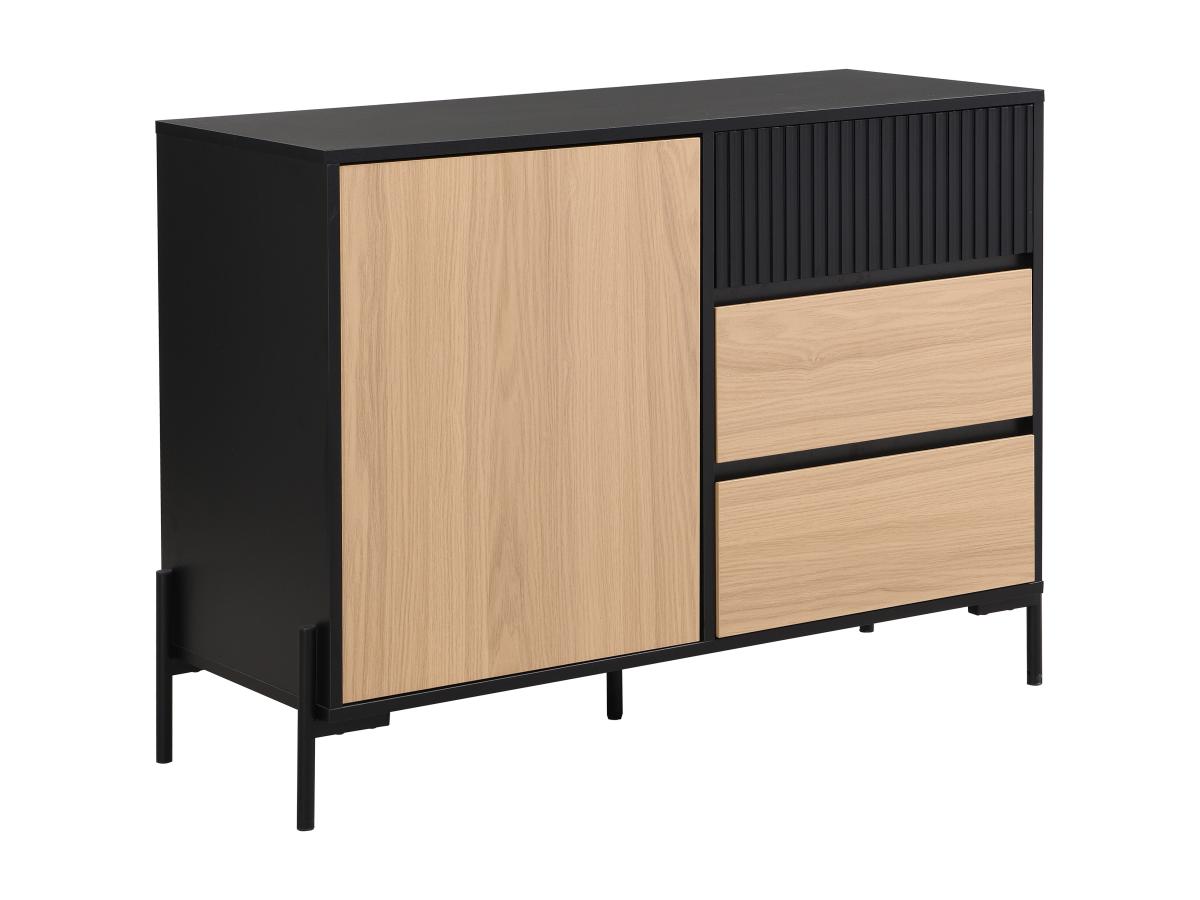 Sideboard mit 1 Tür & 3 Schubladen - Schwarz & Holzfarben dunkel - GLARODI günstig online kaufen