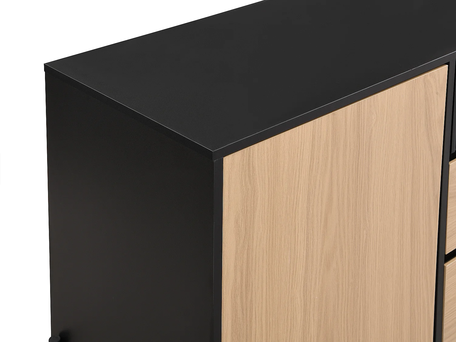 Aparador com 1 porta e 3 gavetas preto e natural claro - GLARODI