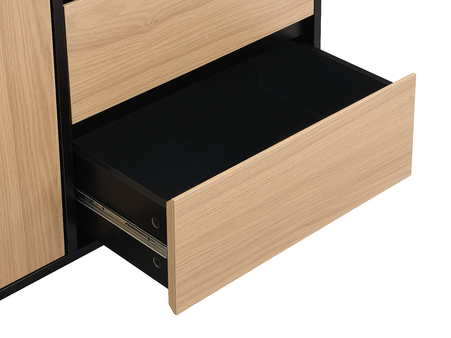 Aparador com 1 porta e 3 gavetas preto e natural claro - GLARODI