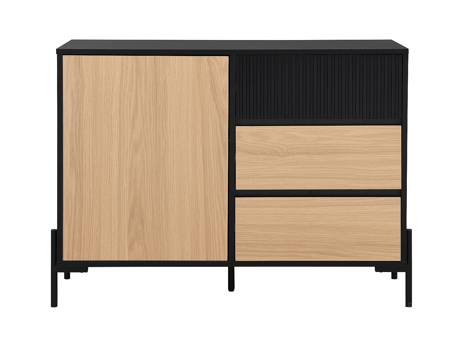 Credenza con 1 anta e 3 cassetti Nero e naturale chiaro  - GLARODI