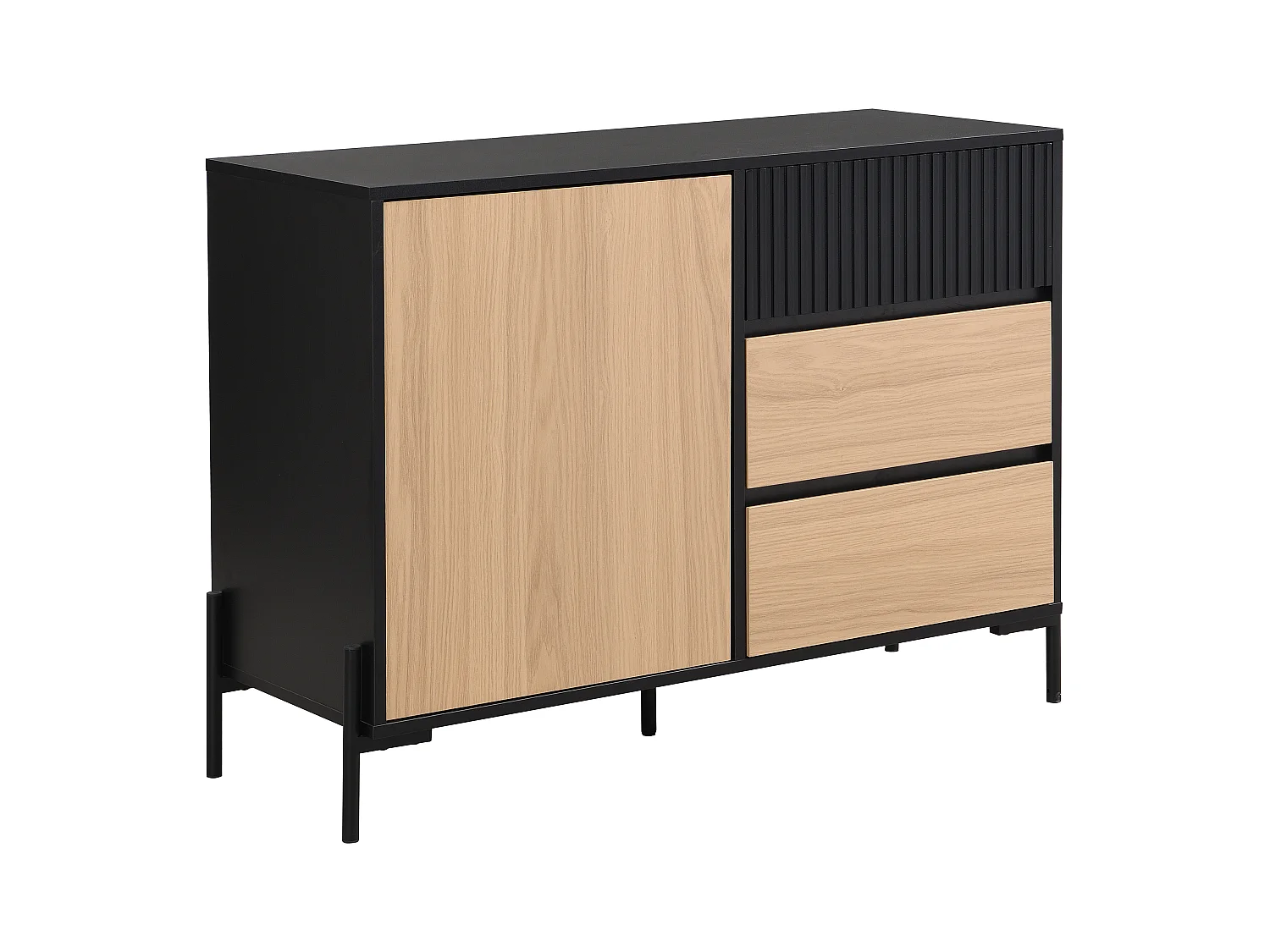 Credenza con 1 anta e 3 cassetti Nero e naturale chiaro  - GLARODI