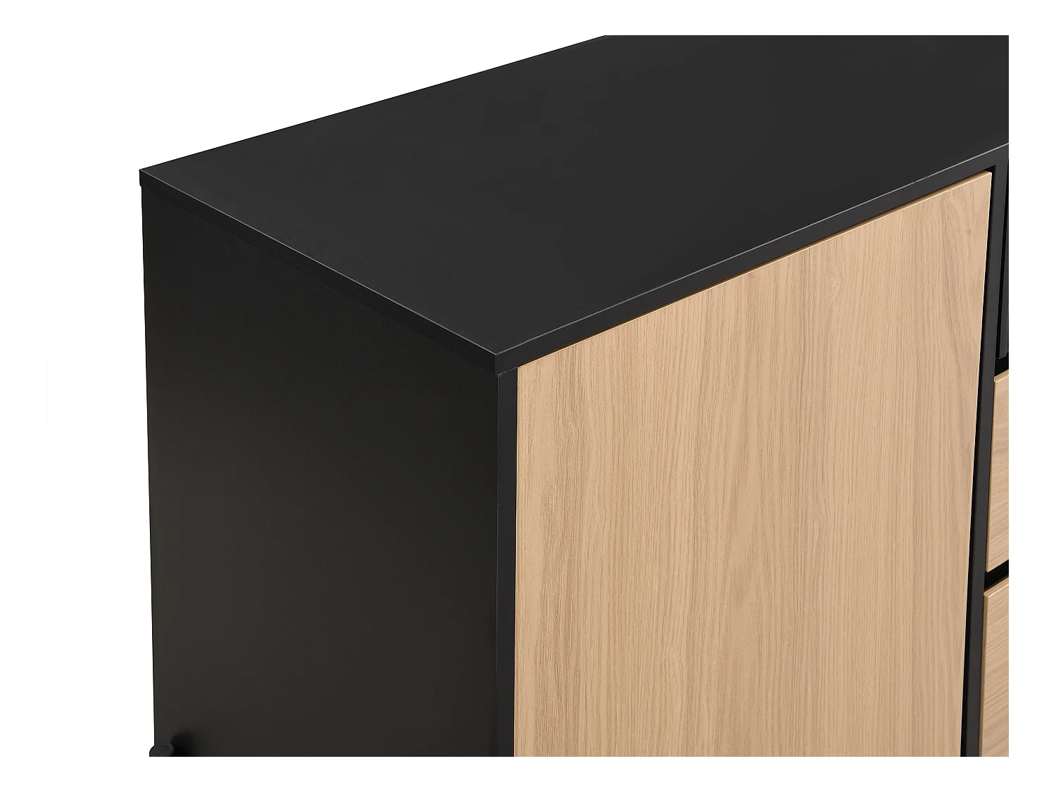Credenza con 1 anta e 3 cassetti Nero e naturale chiaro  - GLARODI