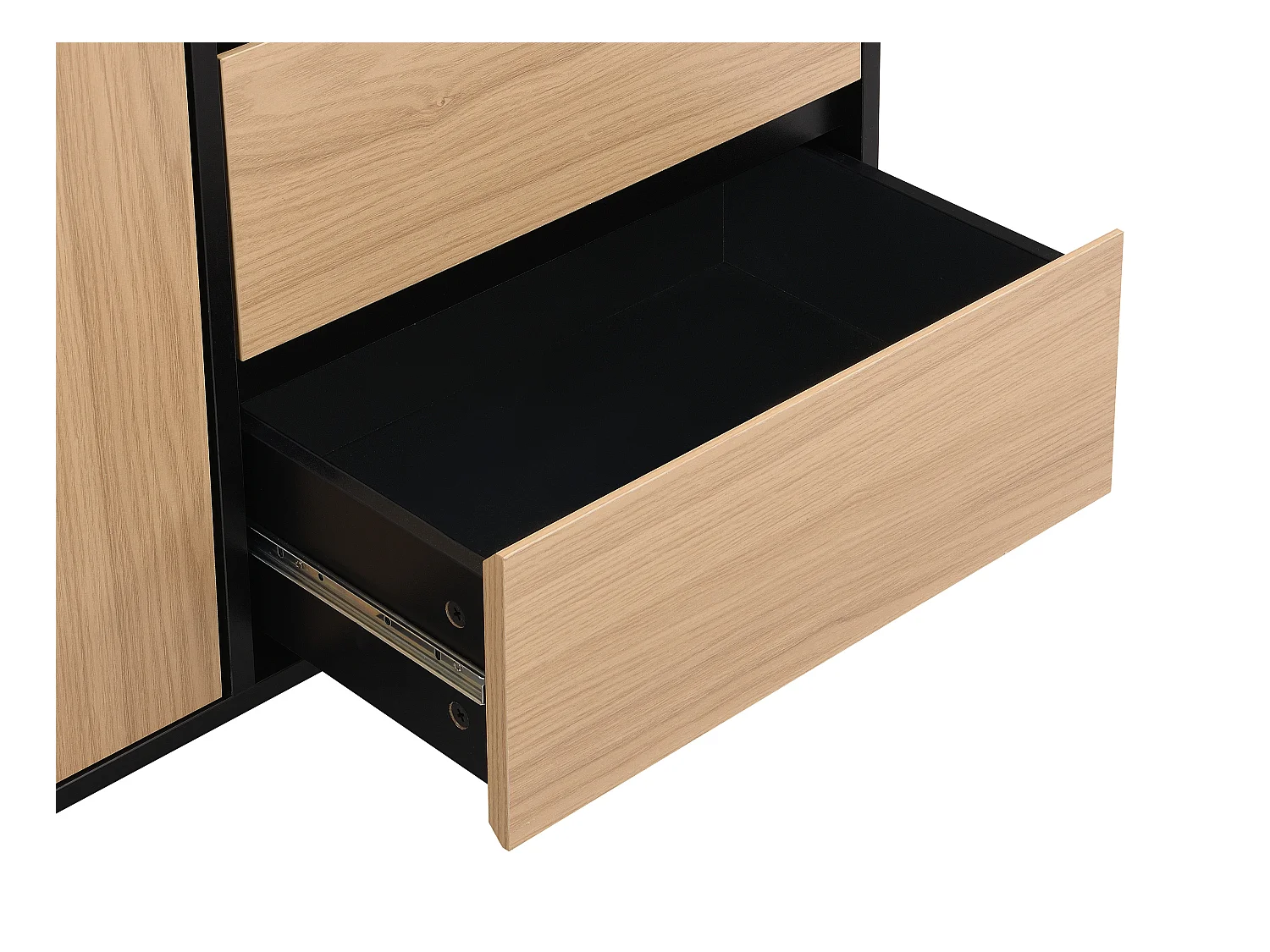 Credenza con 1 anta e 3 cassetti Nero e naturale chiaro  - GLARODI
