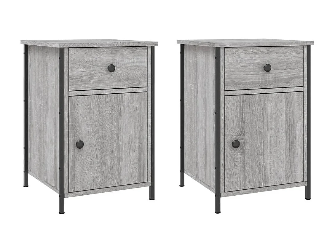 Lote de 2 Mesitas de noche madera contrachapada gris 40x42x60 cm ES11292