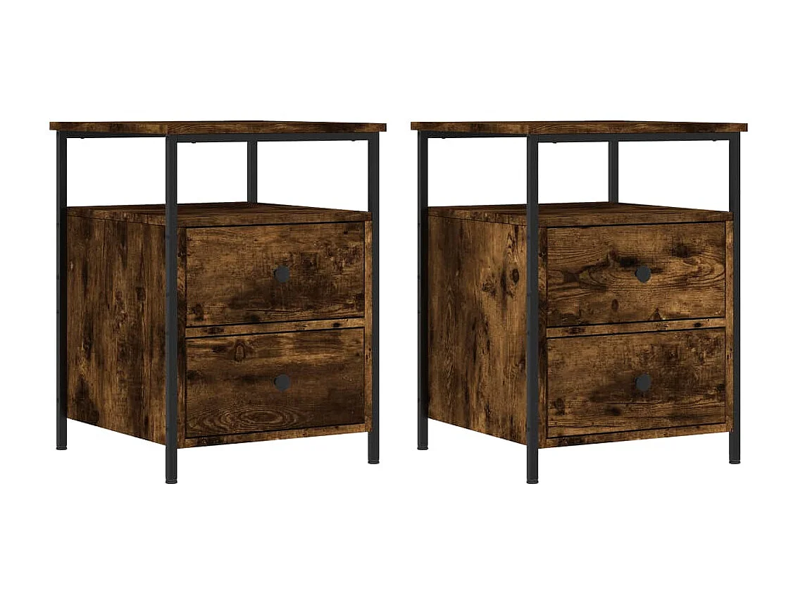 Lote de 2 Mesitas de noche madera ingeniería roble ahumado 44x45x60 cm ES49285