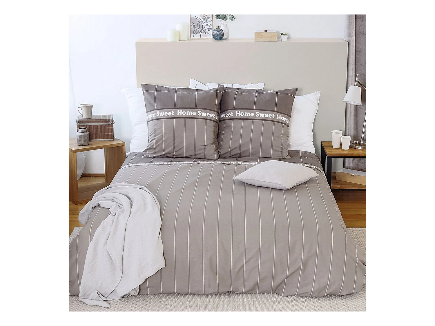 Housse de couette 220x240 + 2 taies d'oreiller 63x63 Coton Monsieur