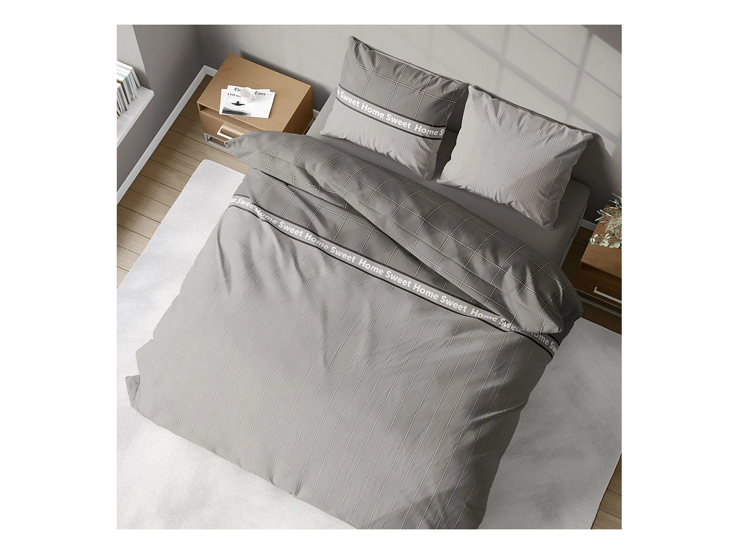 Housse de couette 220x240 + 2 taies d'oreiller 63x63 Coton Monsieur