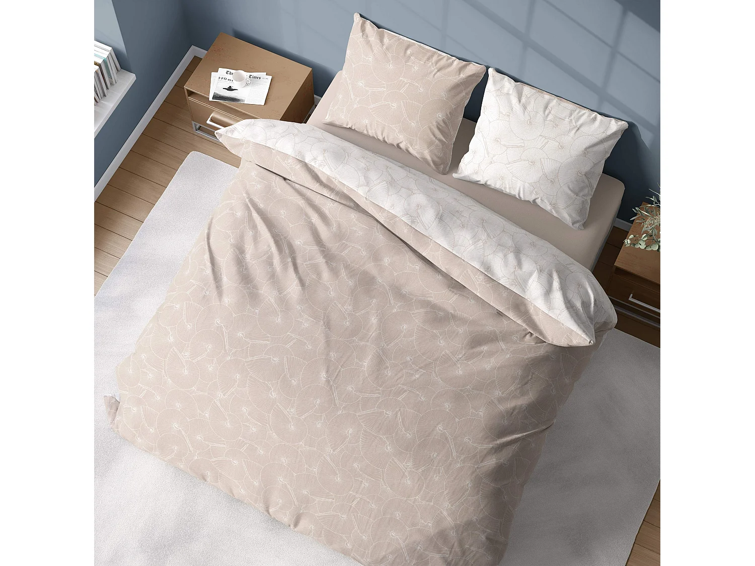Parure de lit housse de couette avec taies d'oreiller 100% Coton Tencel 57 fils Plage : Taille - 220 x 240 cm