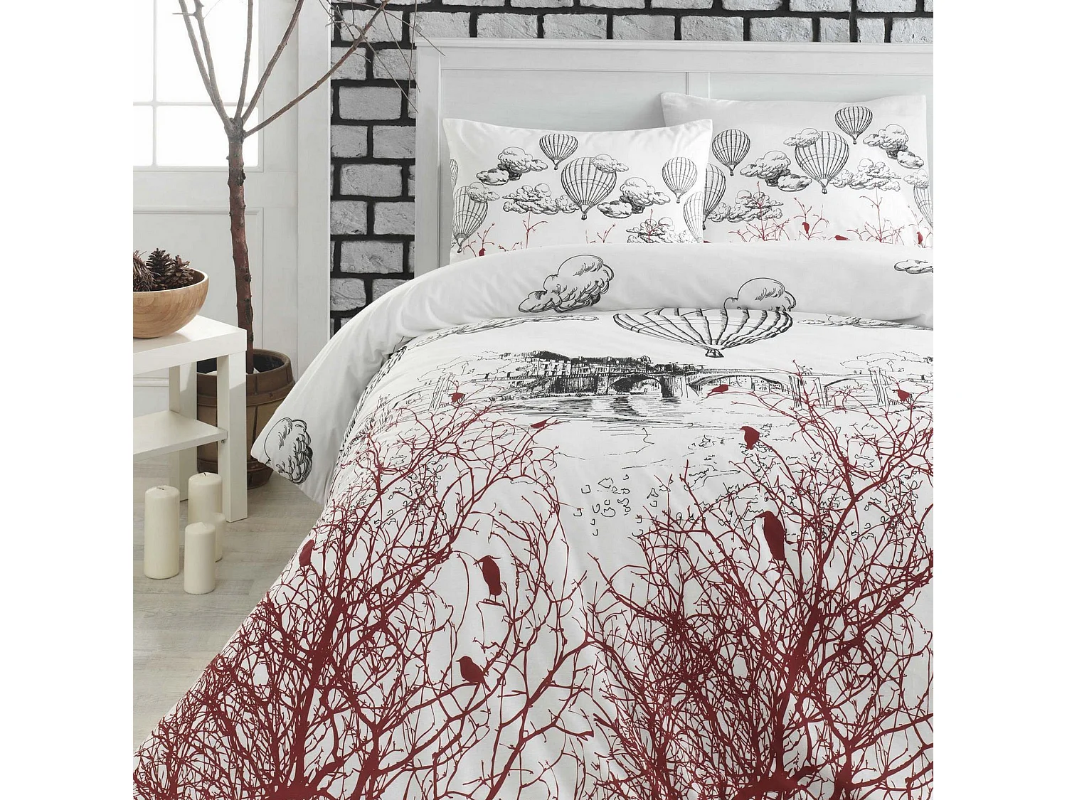 Housse de couette 220x240 + 2 taies d'oreiller 60x60 cm Polycoton Palvin
