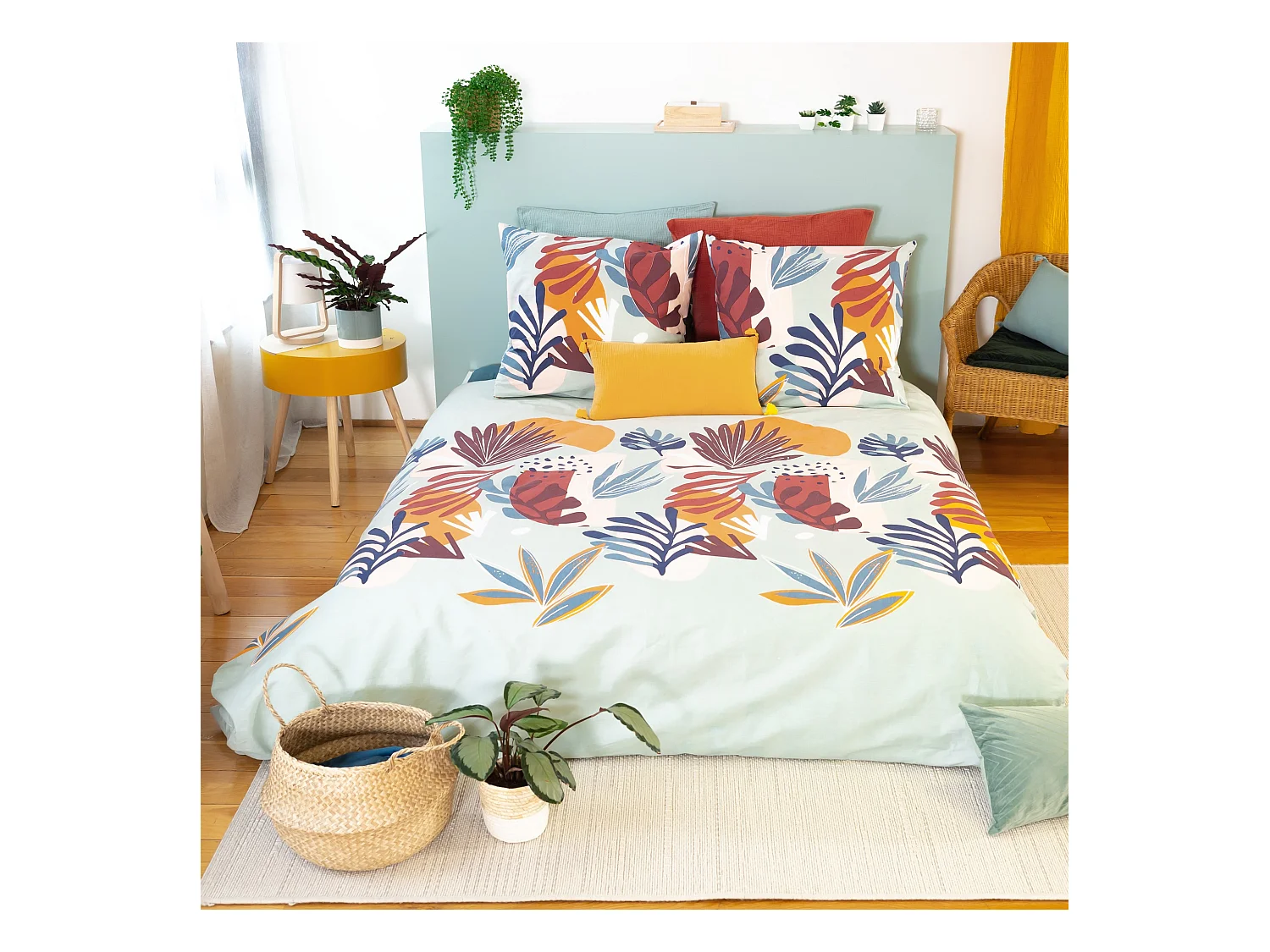 Housse de couette 220x240 + 2 taies d'oreiller 63x63 Coton Matty