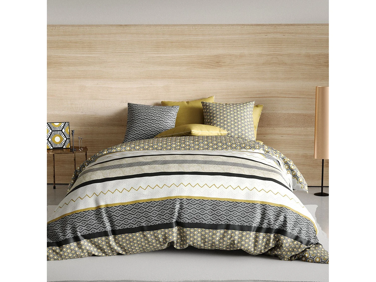 Housse de couette 220x240 + 2 taies d'oreiller 65x65 cm Coton Mezoa