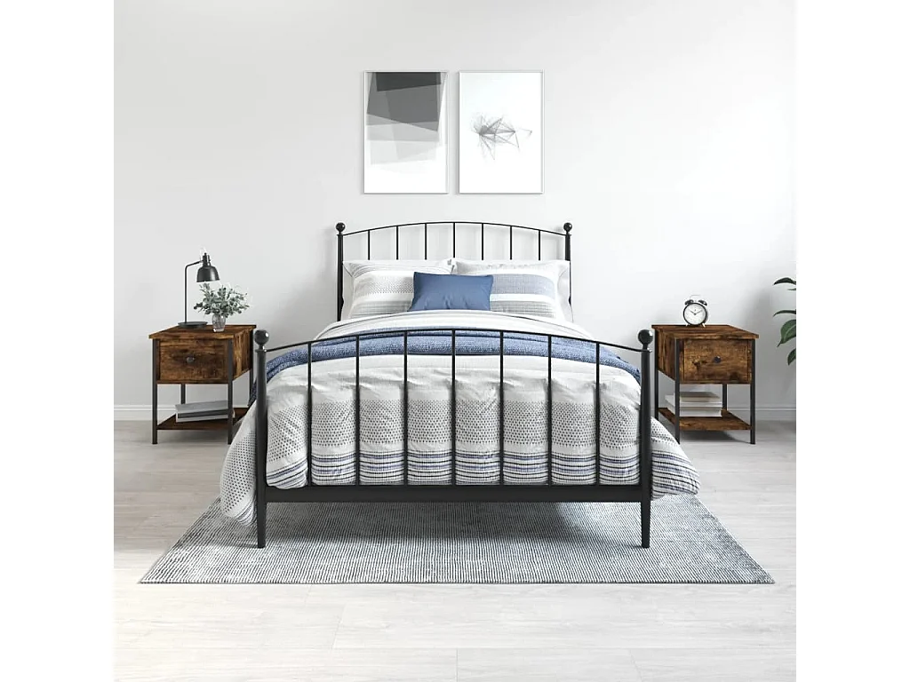 Lote de 2 Mesitas de noche madera ingeniería roble ahumado 34x35,5x45cm ES55608