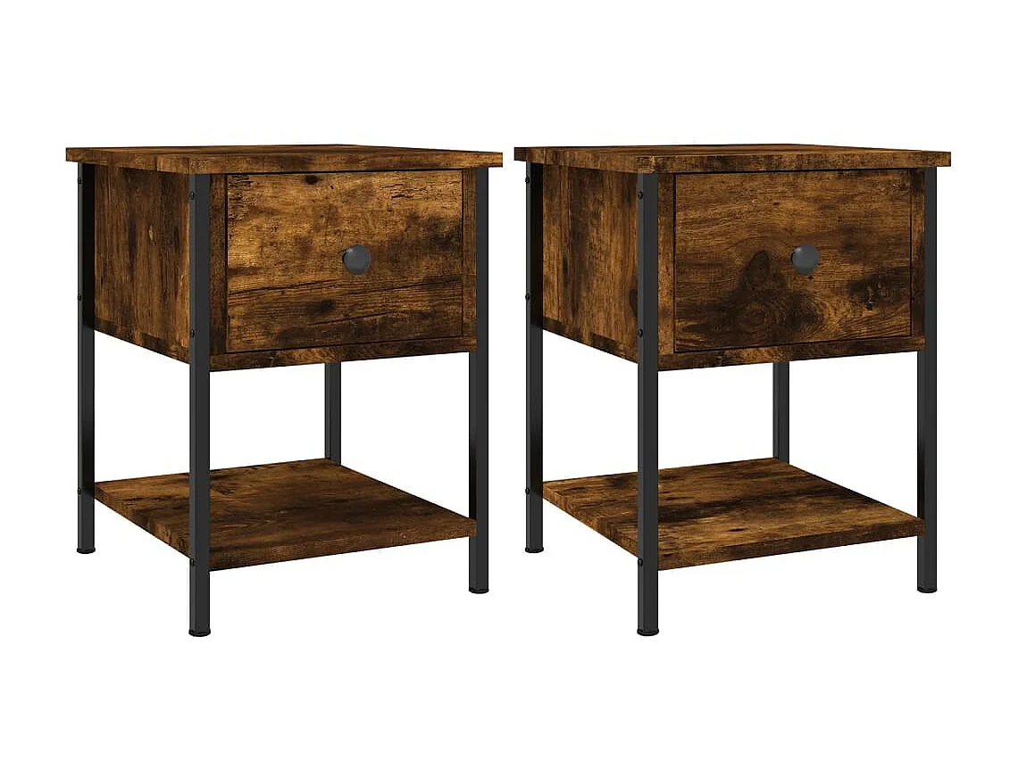Lot de 2 Tables de chevet chêne fumé 34x35,5x45cm bois d’ingénierie WVGQ4469