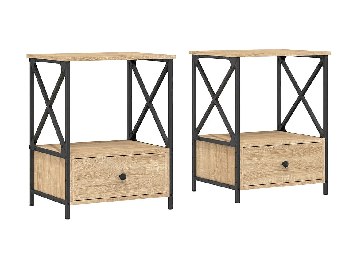 Lote de 2 Mesitas de noche madera ingeniería roble Sonoma 50x41x65 cm ES62522