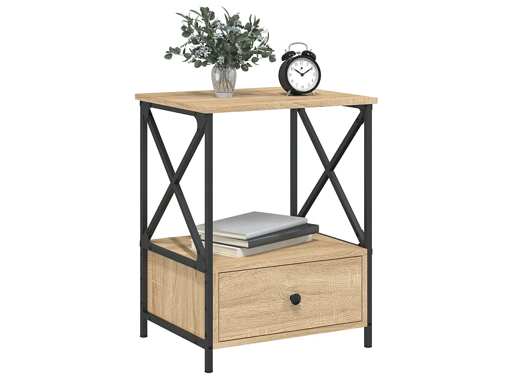 Lote de 2 Mesitas de noche madera ingeniería roble Sonoma 50x41x65 cm ES62522