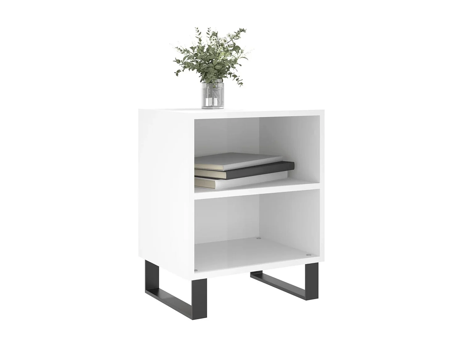 Lote de 2 Mesitas de noche madera ingeniería blanco brillo 40x30x50 cm ES48910