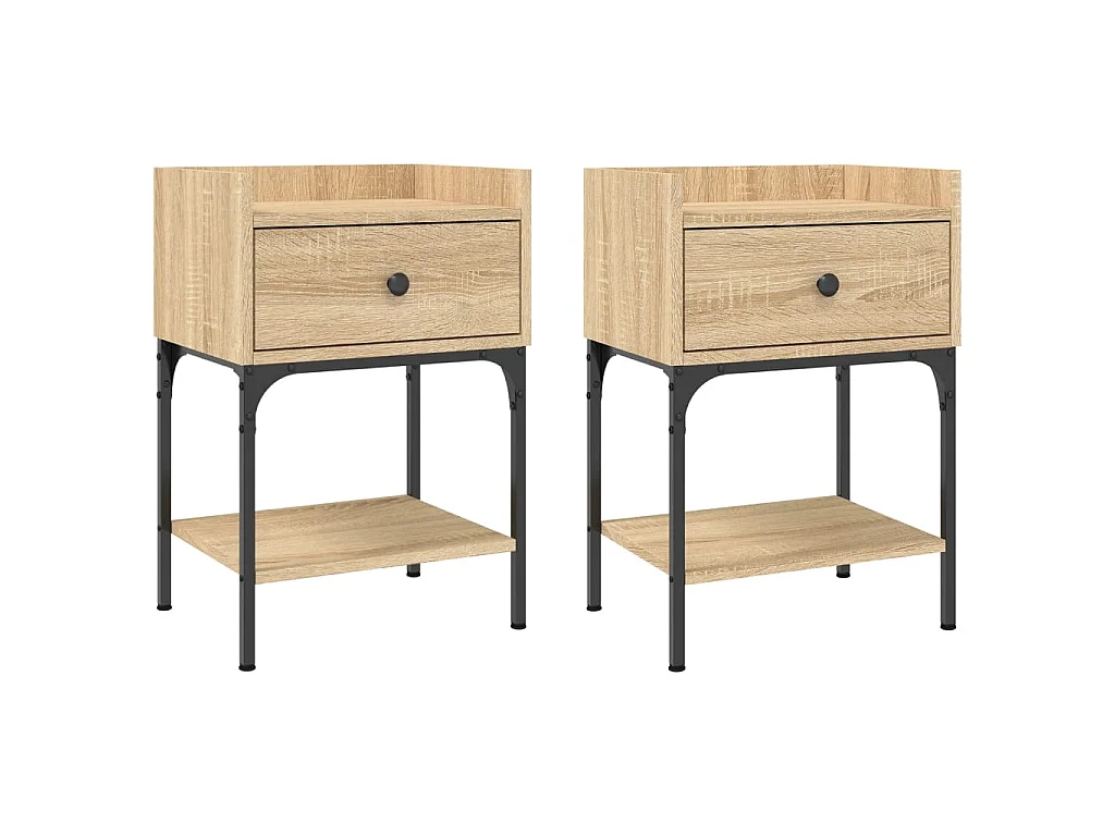 Lote de 2 Mesitas de noche madera ingeniería roble Sonoma 40,5x31x60 cm ES19907
