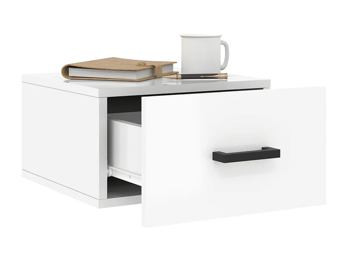 Lot de 2 Tables de chevet murales blanc brillant 35x35x20 cm WVGQ3026