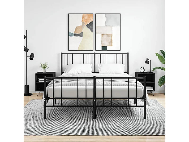 Lote de 2 Mesitas de noche madera de ingeniería negro 40x30x50 cm ES51887