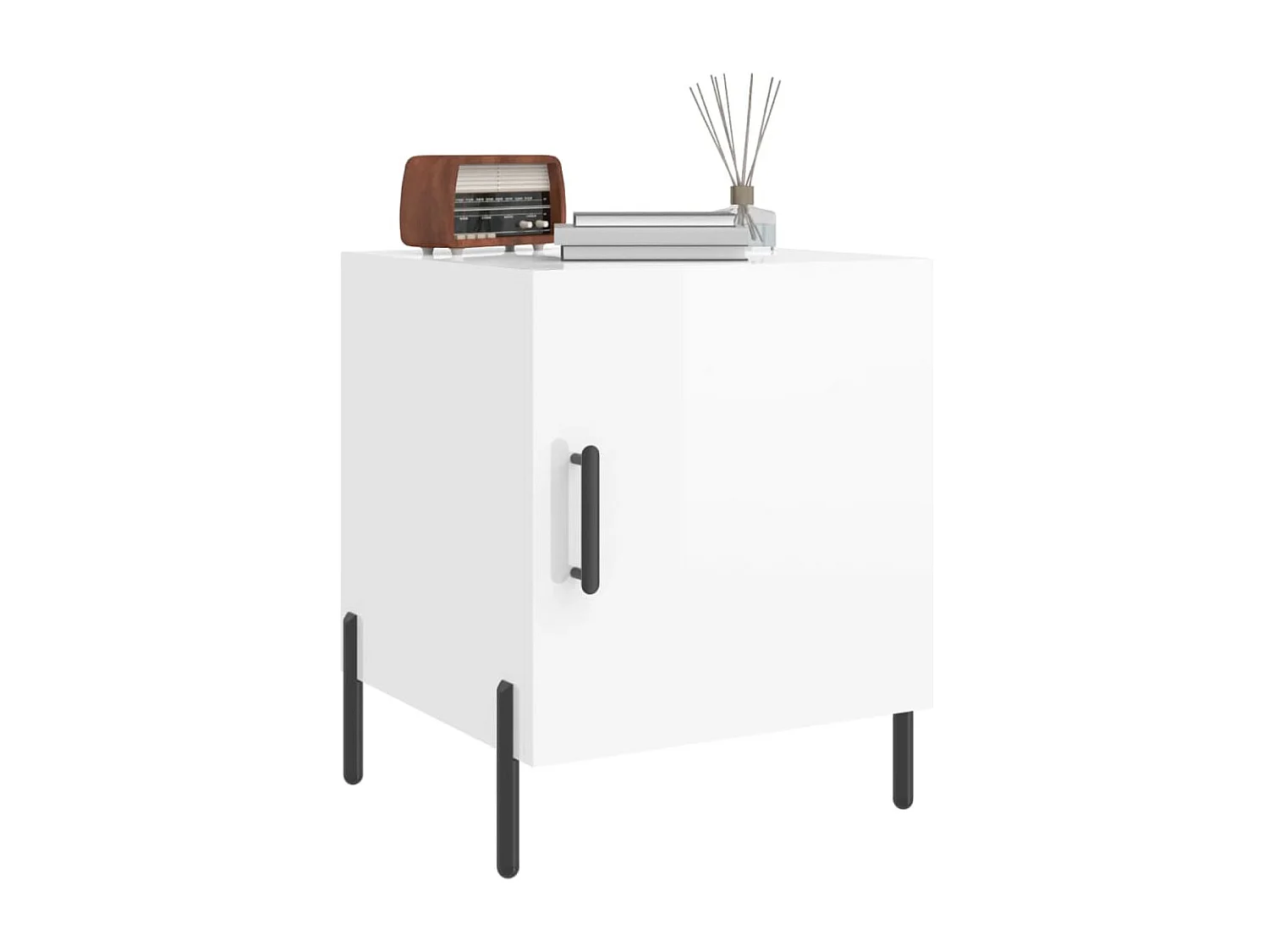 Lote de 2 Mesitas de noche madera ingeniería blanco brillo 40x40x50 cm ES24964