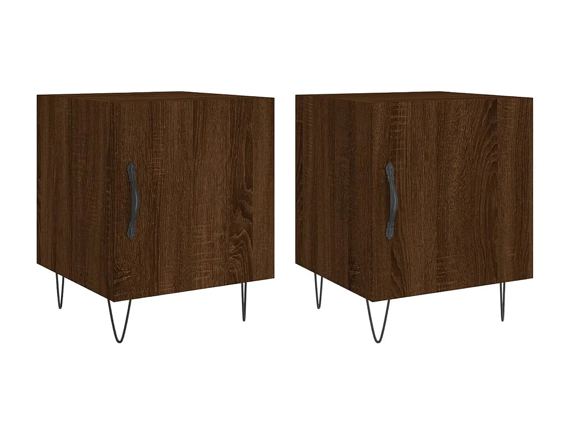Lot de 2 Tables de chevet chêne marron 40x40x50cm bois d'ingénierie WVGQ4969