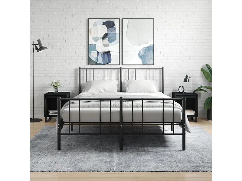 Lote de 2 Mesitas de noche madera de ingeniería negro 40x35x50 cm ES57411