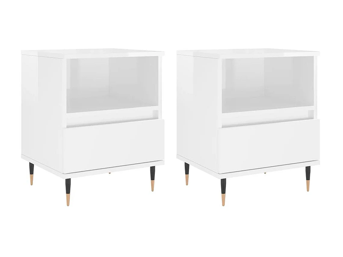 Lote de 2 Mesitas de noche madera ingeniería blanco brillo 40x35x50 cm ES69735