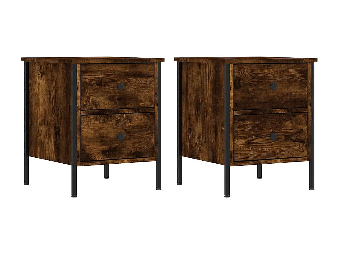 Lote de 2 Mesitas de noche madera ingeniería roble ahumado 40x42x50 cm ES76558