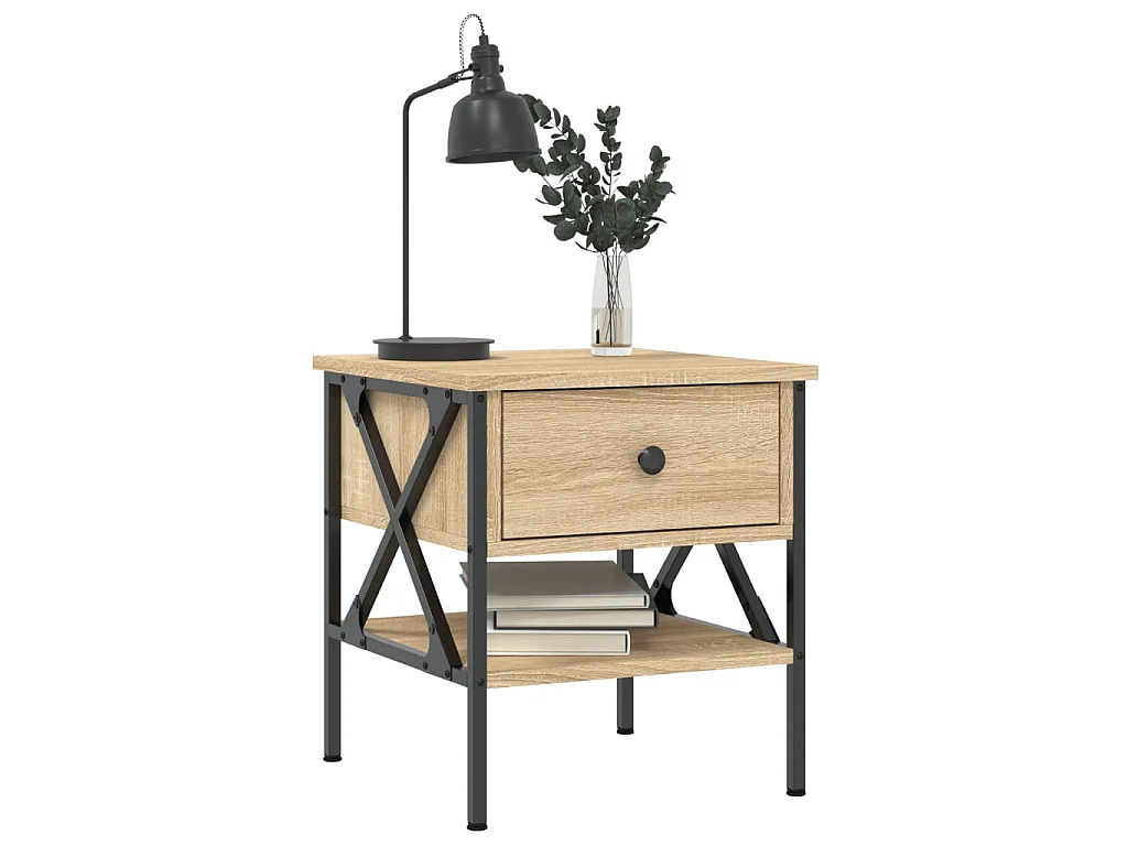 Lote de 2 Mesitas de noche madera ingeniería roble Sonoma 40x42x45 cm ES56010