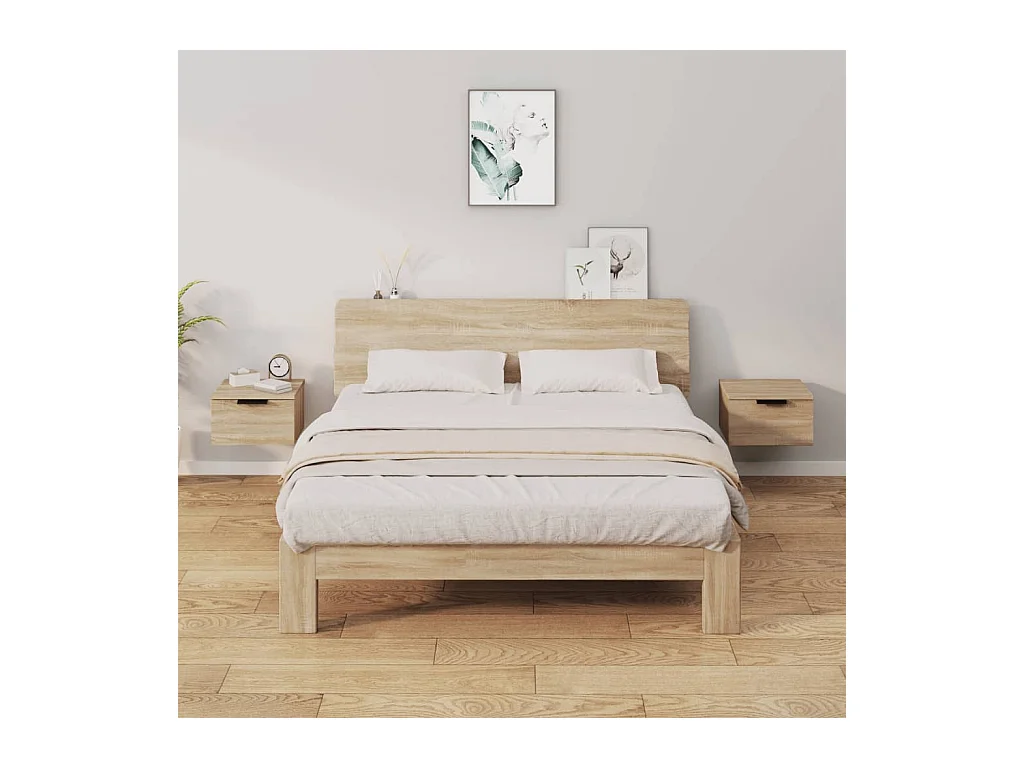 Lot de 2 Tables de chevet murales Chêne sonoma 34x30x20 cm WVGQ8226