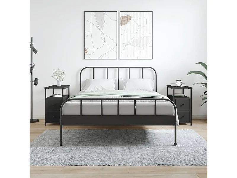 Lote de 2 Mesitas de noche madera de ingeniería negra 30x60x60 cm ES70345