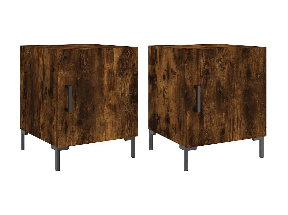 Lote de 2 Mesitas de noche madera ingeniería roble ahumado 40x40x50 cm ES45036