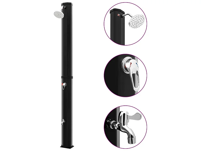 Ducha solar exterior con rociador y grifo negro 35 L ES653912