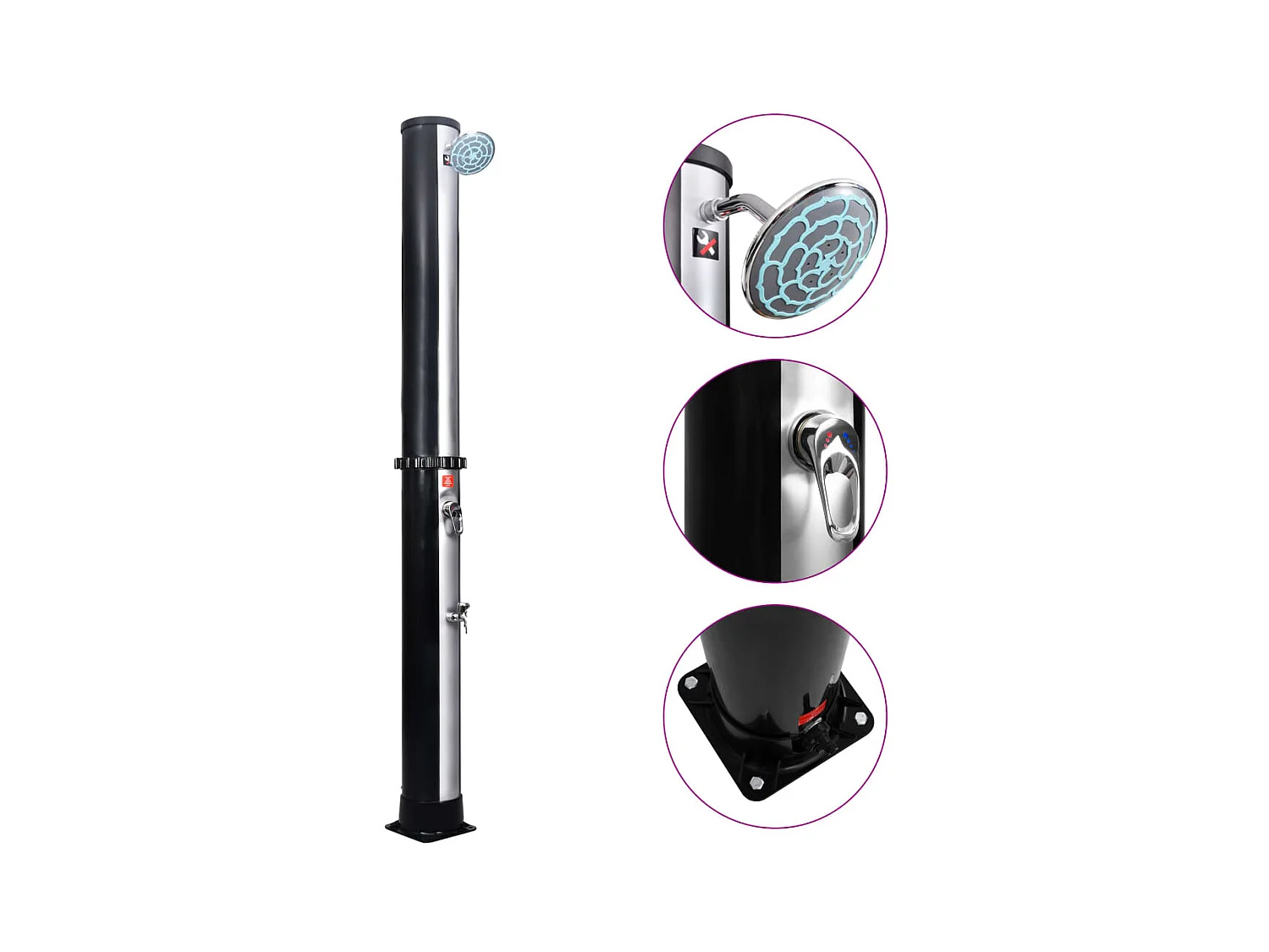 Douche solaire d'extérieur avec pomme de douche et robinet 40 L WVGQ4416