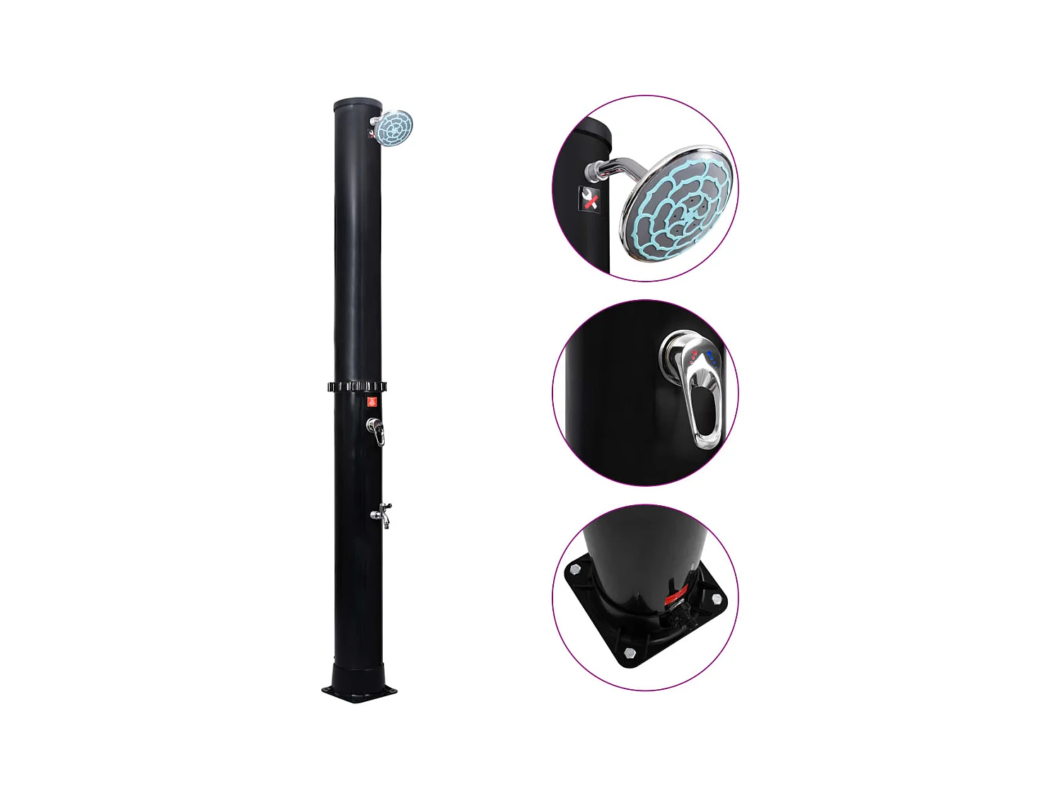 Douche solaire d'extérieur avec pomme de douche et robinet 40 L WVGQ7976