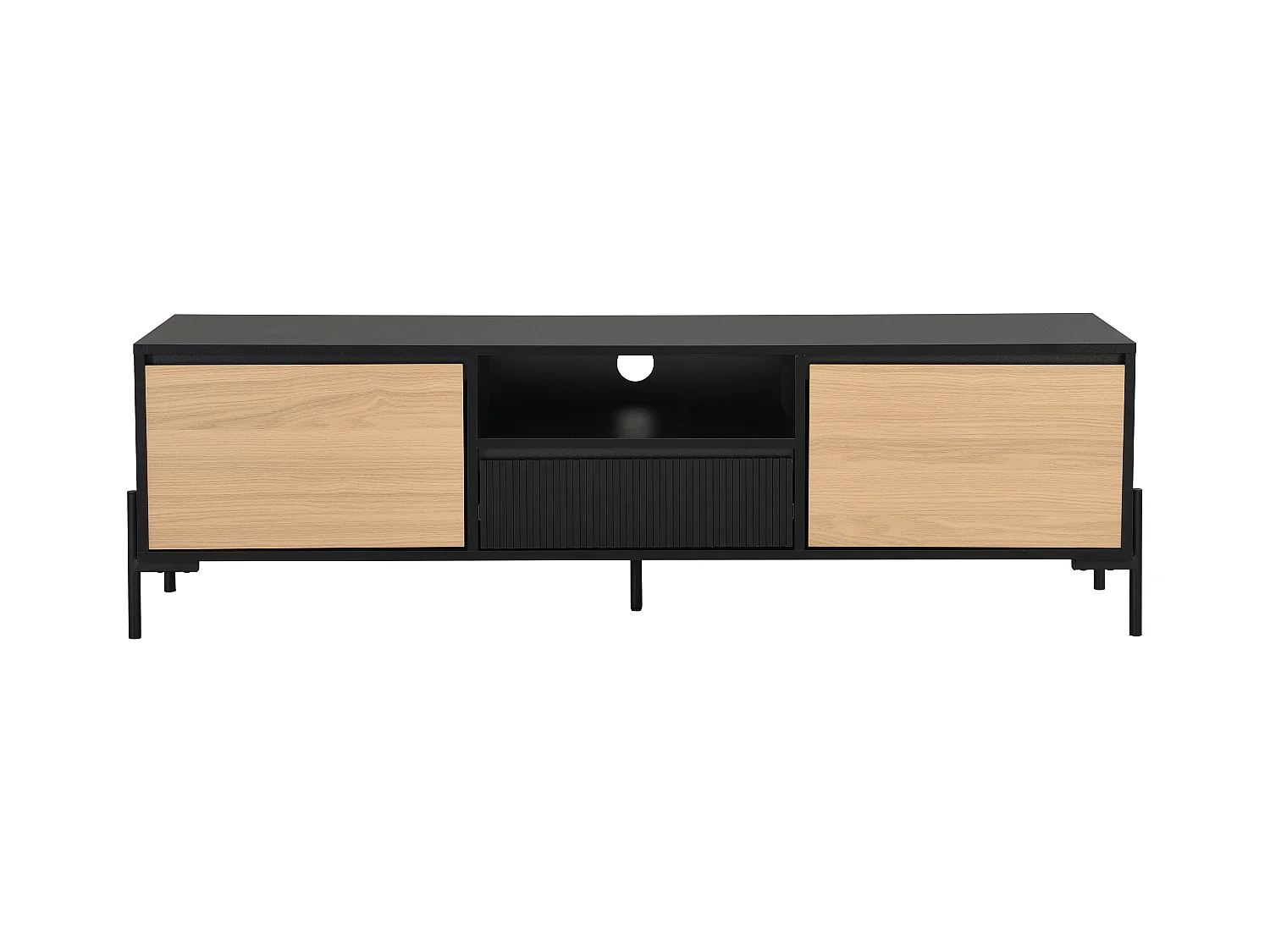 Tv-meubel met 2 deuren, 1 lade en 1 nis - Zwart en licht naturel - GLARODI