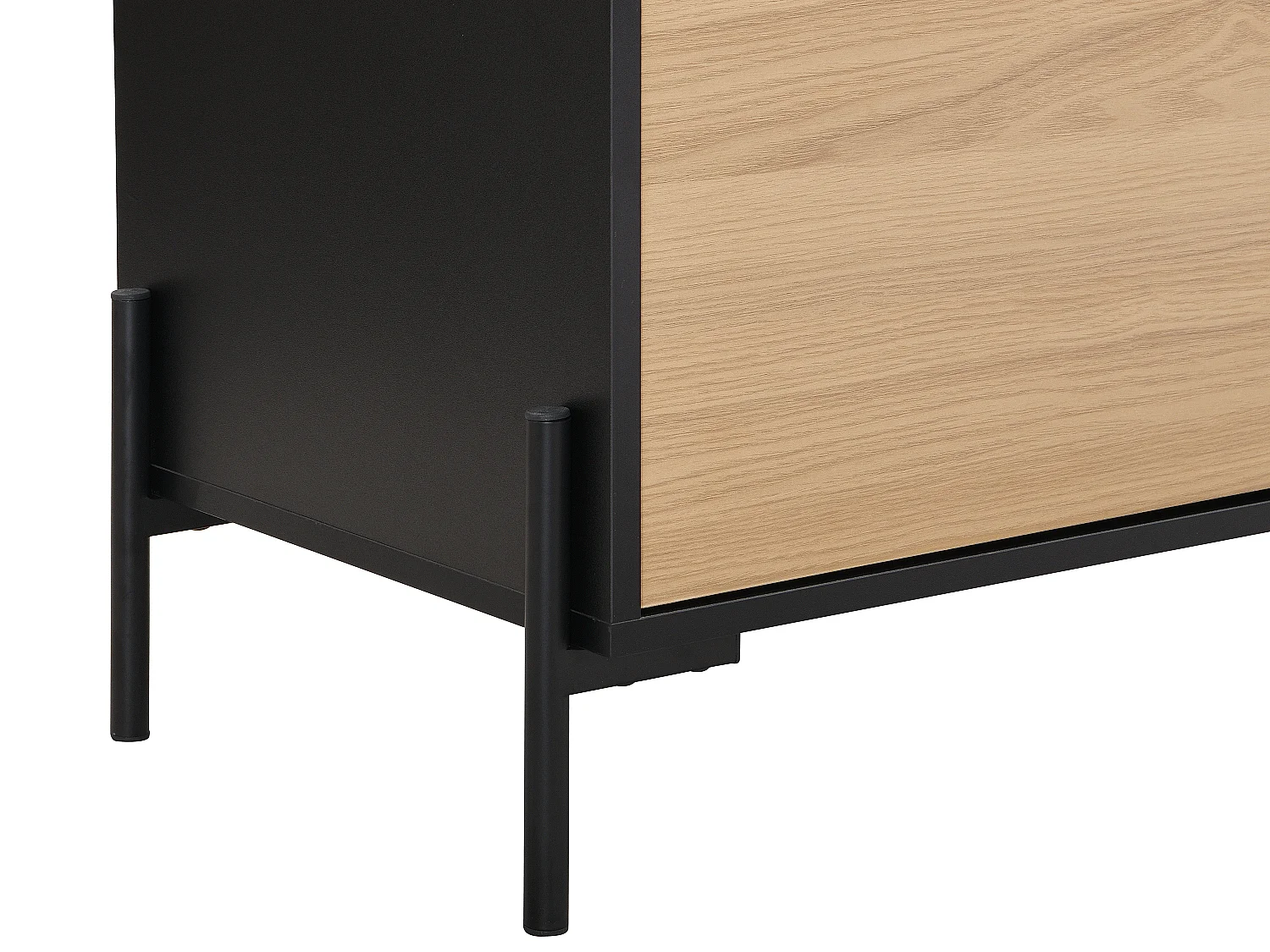 Meuble TV avec 2 portes, 1 tiroir et 1 niche - Noir et naturel clair - GLARODI