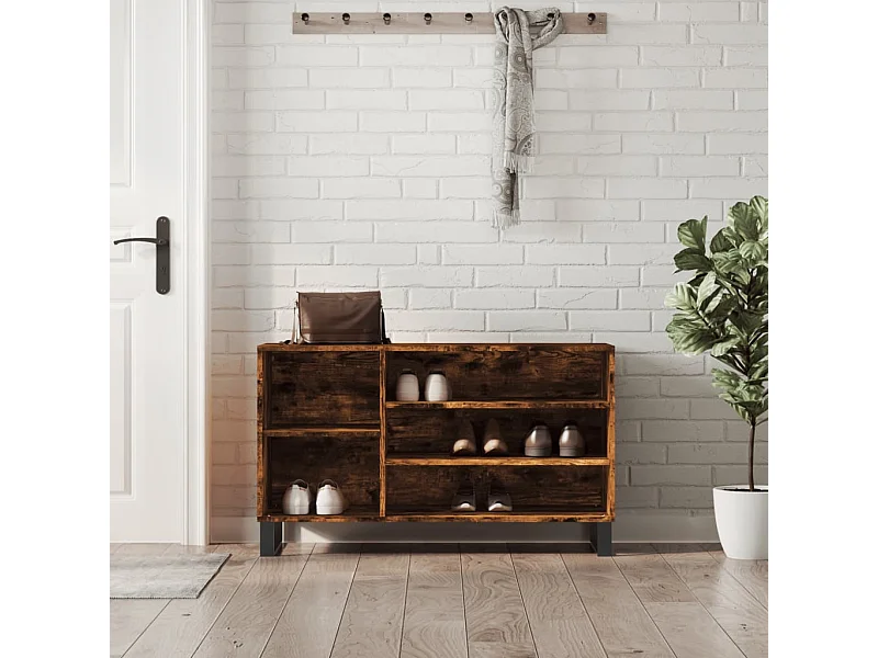 Mueble zapatero madera contrachapada roble ahumado 102x36x60 cm ES274677