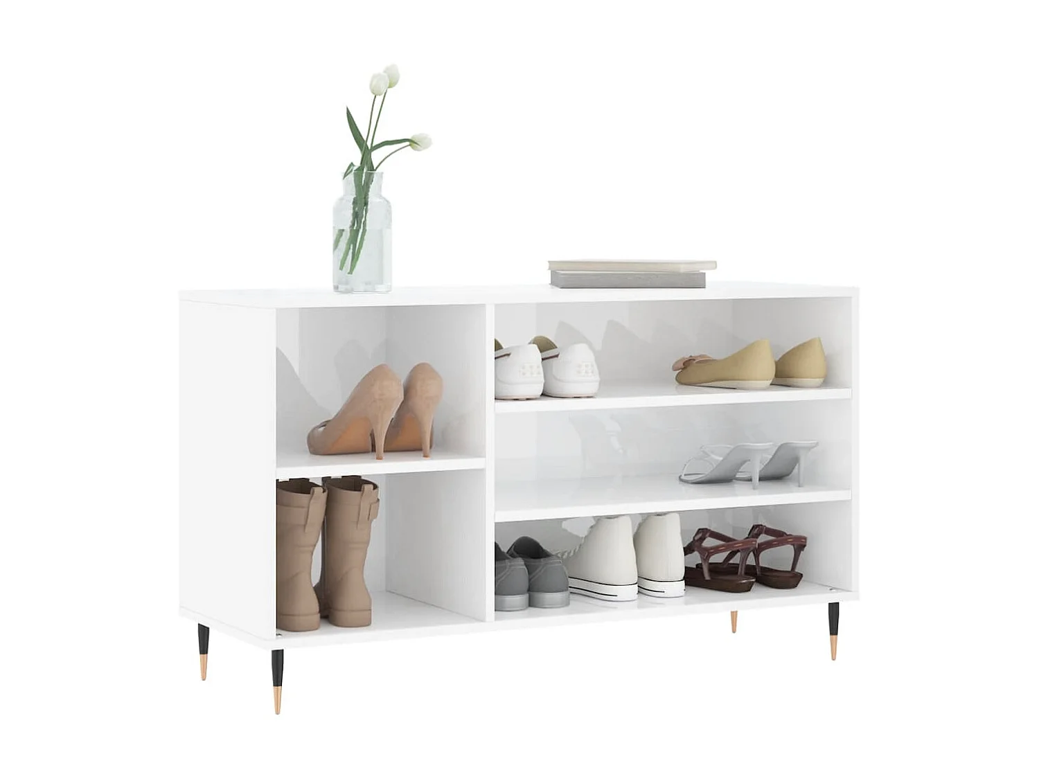 Meuble à chaussure Blanc brillant 102x36x60 cm Bois ingénierie WVGQ7309