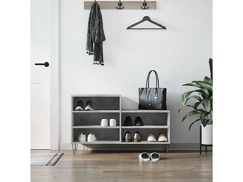 Mueble zapatero madera contrachapada gris hormigón 102x36x60 cm ES459823