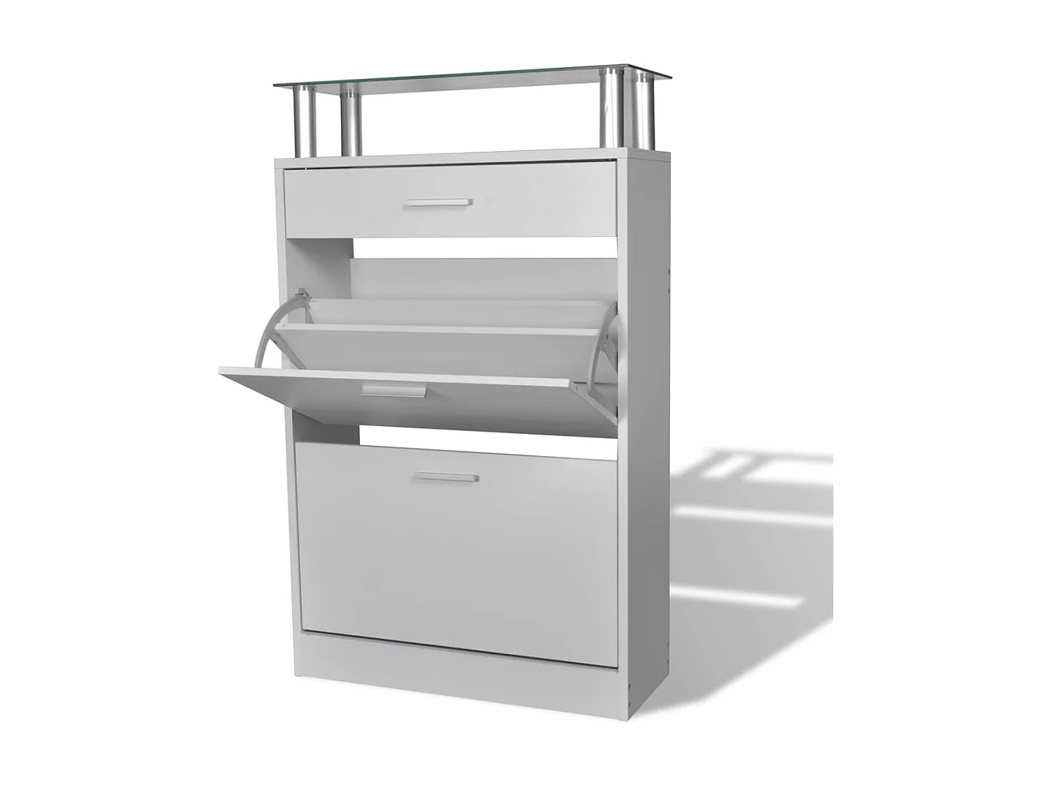 Schuhschrank Schuhregal mit Schubfach und oberem Glasregal Holz Weiß -gkd12006