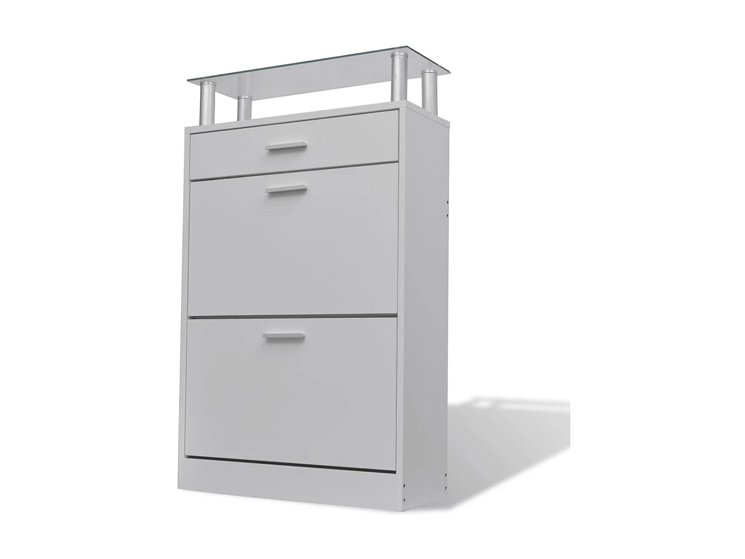 Schuhschrank Schuhregal mit Schubfach und oberem Glasregal Holz Weiß -gkd12006