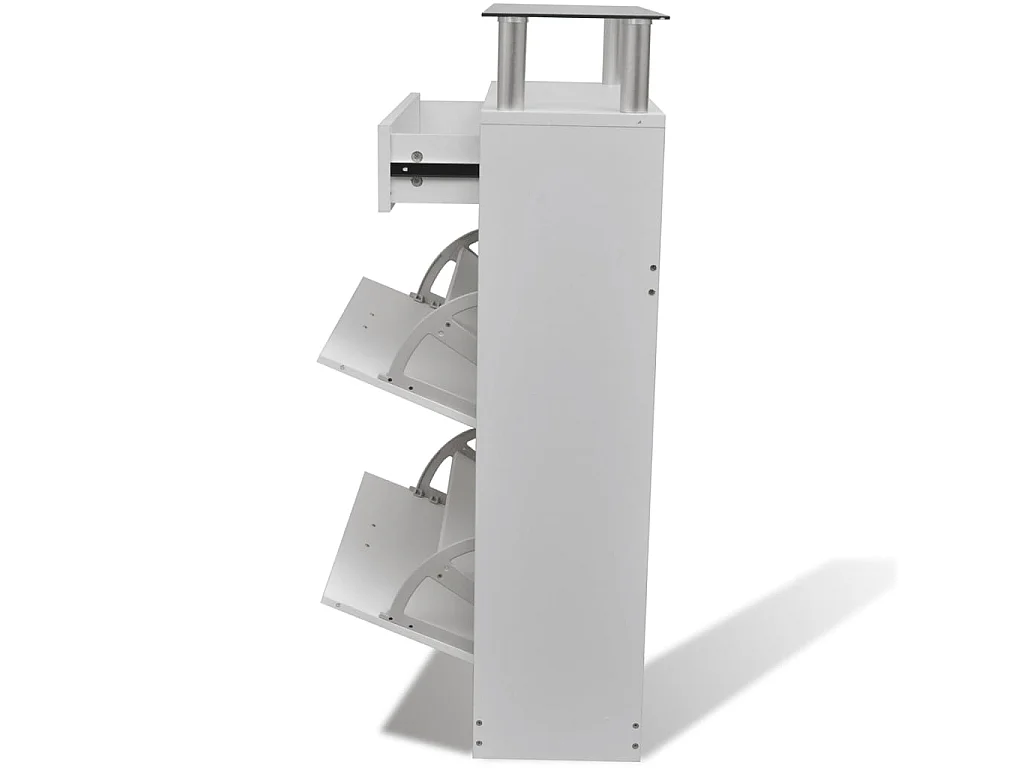 Schuhschrank Schuhregal mit Schubfach und oberem Glasregal Holz Weiß -gkd12006