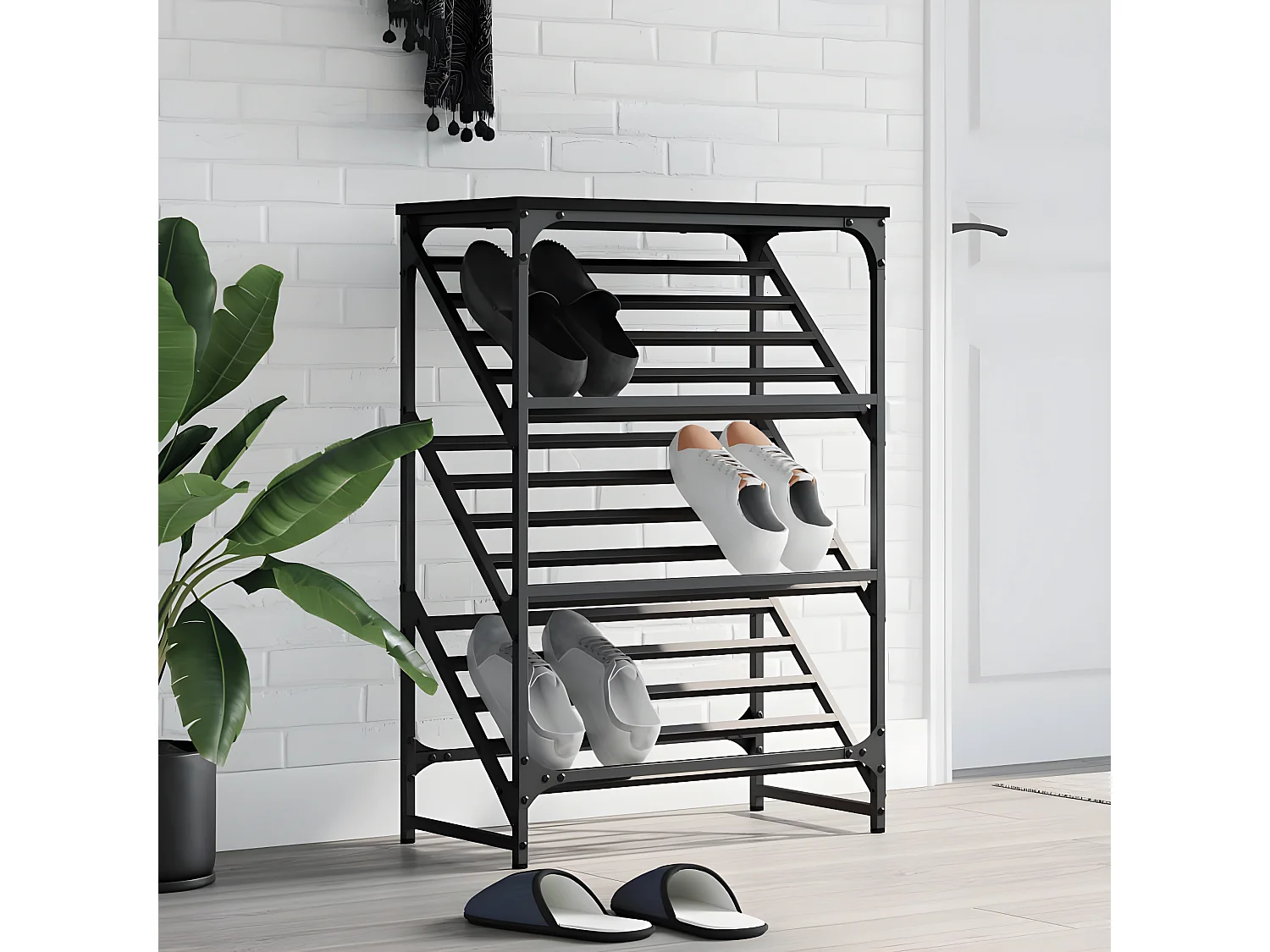 Schoenenrek 60x30x85 cm bewerkt hout zwart NL715146