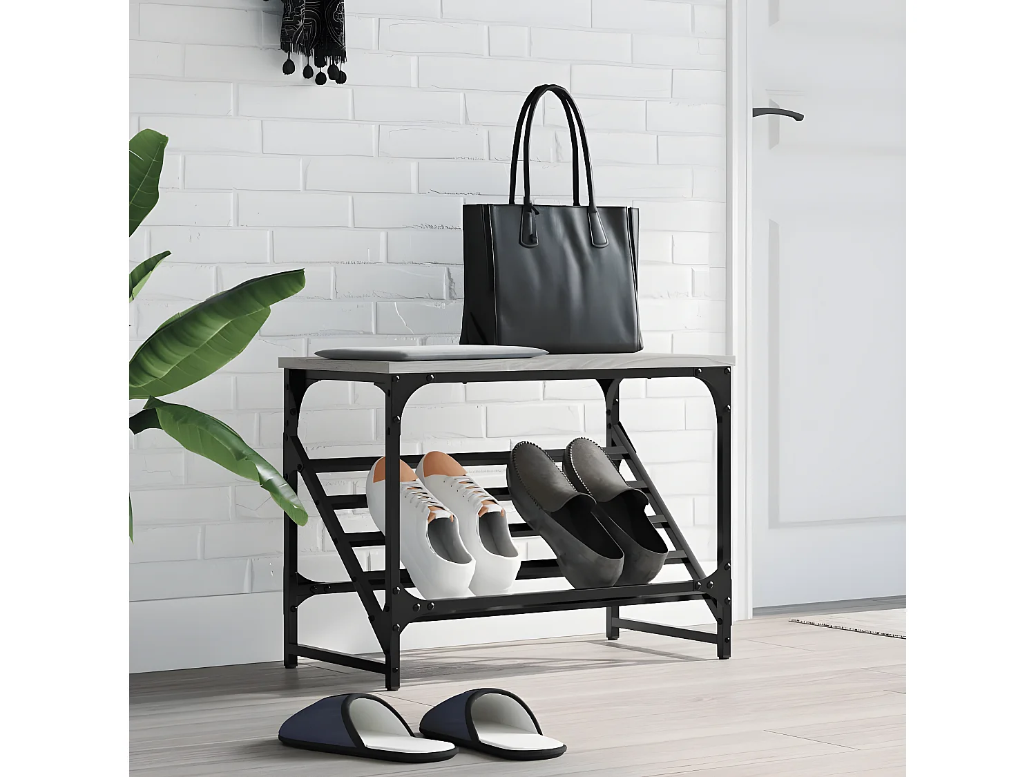 Mueble zapatero madera de ingeniería gris Sonoma 60x30x45 cm ES789472